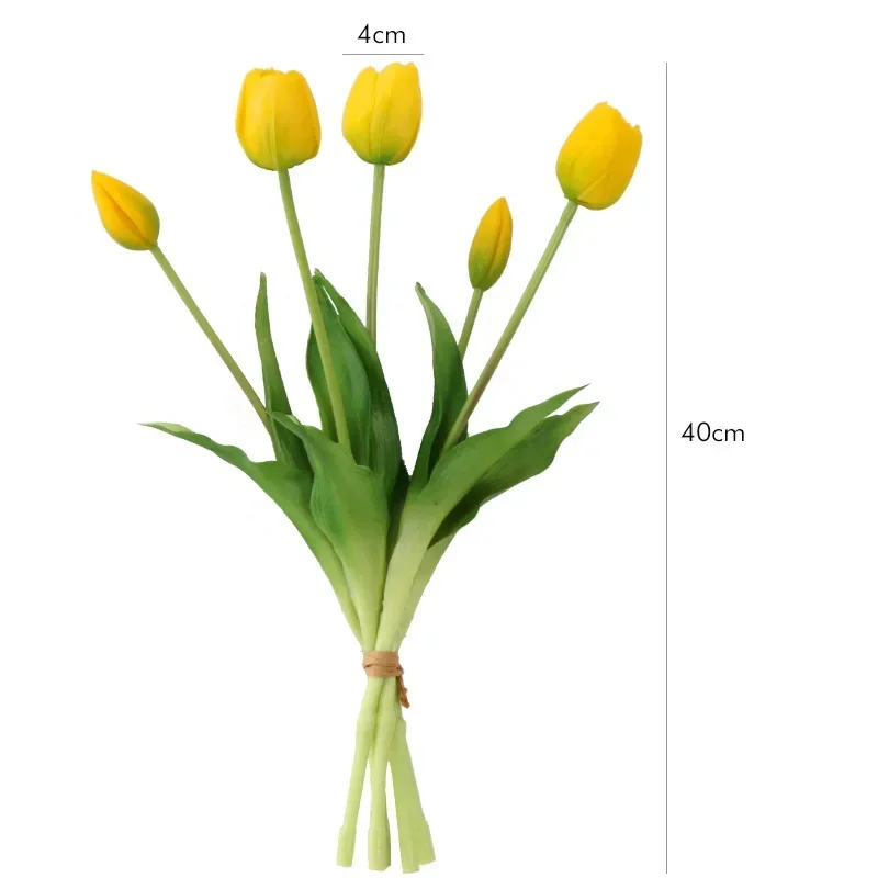 40CM Artificial Flower Soft Glue 5 Bundle Tulips Home Decorations Wedding Bride Holding Flowers