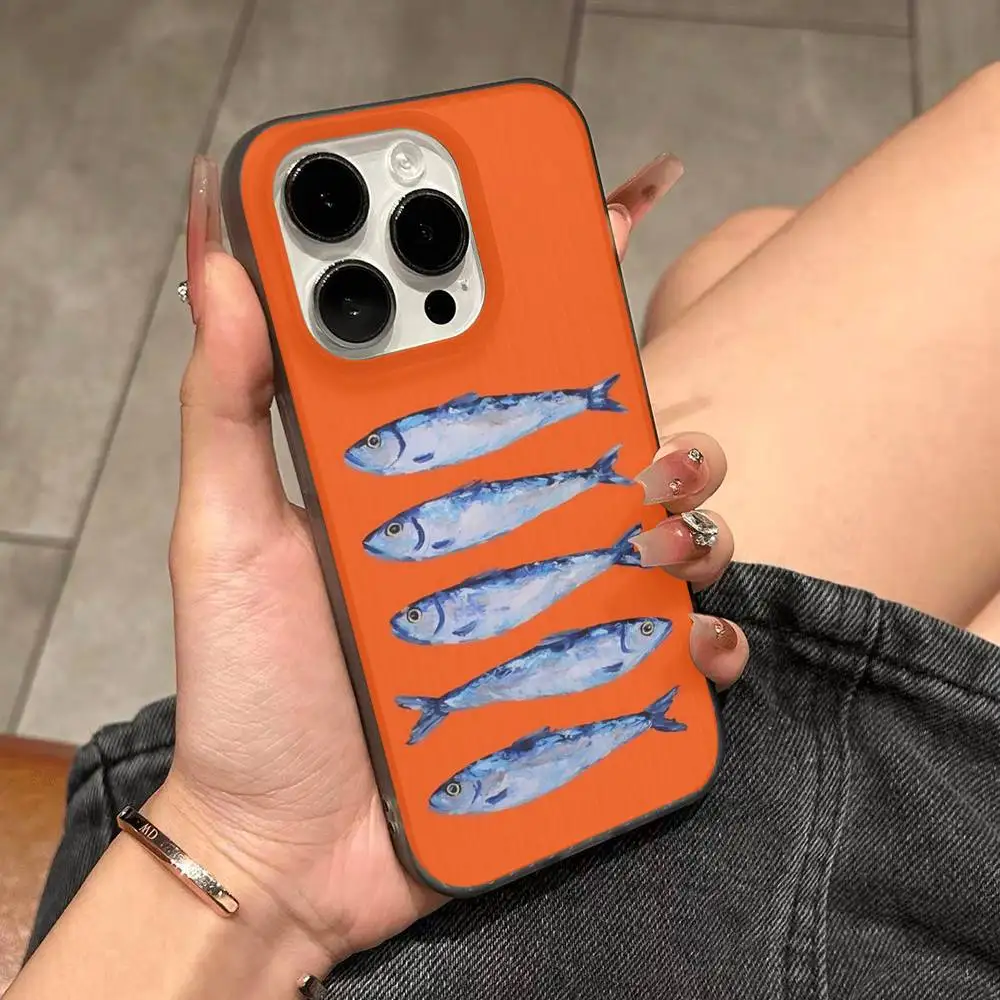 Sardines Fish Art Phone Case For IPhone 17 16 15 14 13 12 11 Pro Max Plus Corrugated Bumper Back Cover Shell