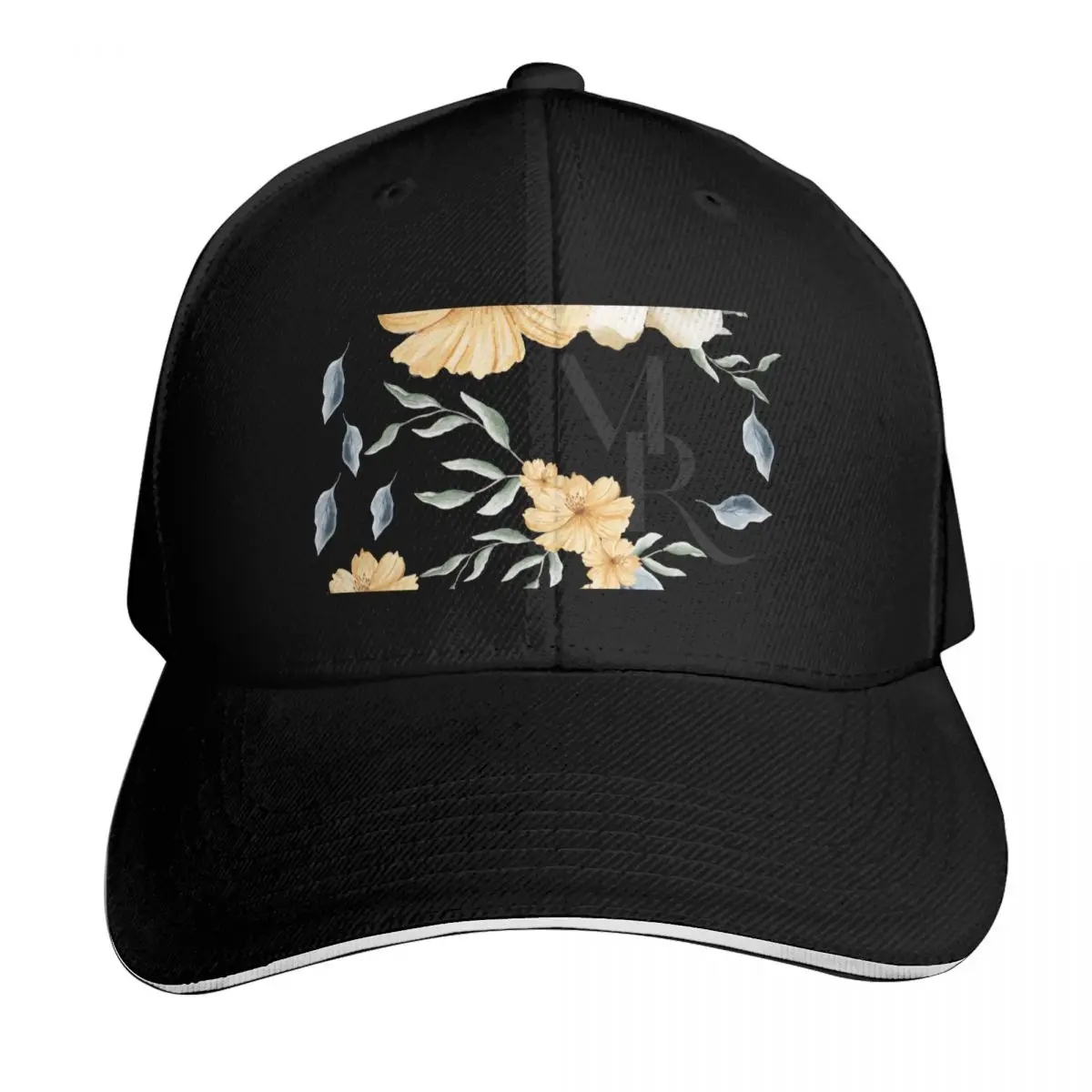 MR - Monogram M R with Vintage Flowers Baseball Cap Outdoor Golf Running Hiking Summer Beach Travel Streetwear Hip Hop Trendy