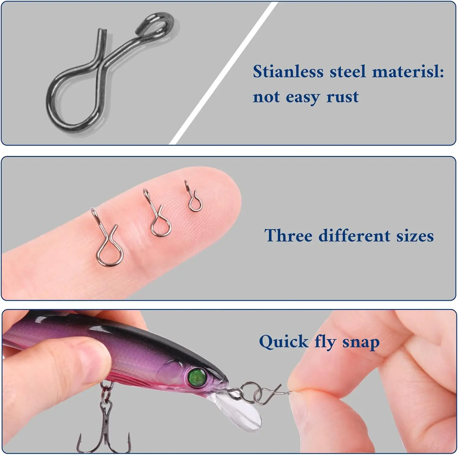 100/50Pcs Stainless Steel Fly Fishing Snap Quick Change Fast Clip for Flying Hook Jig Bait Lock Connector Fishing Tackle