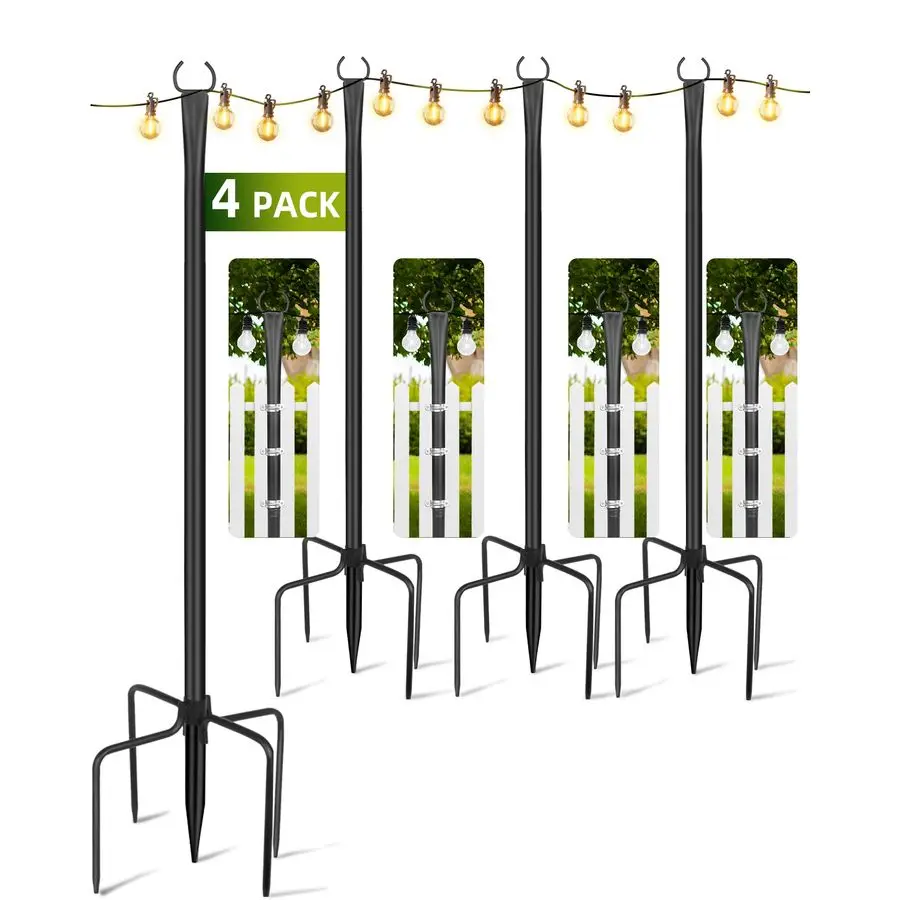 

Light Poles for Outside 4 Pack, 10ft Metal Outdoor String Light Poles for Deck Ideal for Patio, Garden, Yard, Front Porch Decora