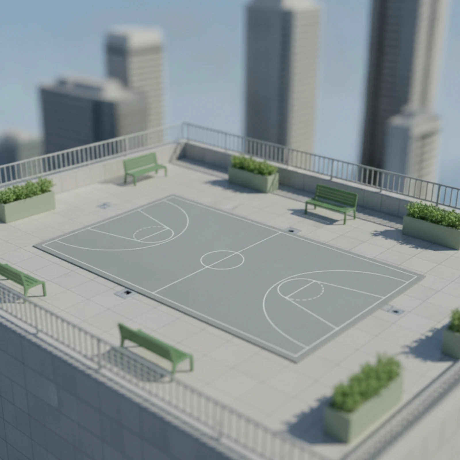 HO Scale Basketball Court Compact Basketball Court with Hoops Model for Hobbyists, Dioramas, Architectural Displays