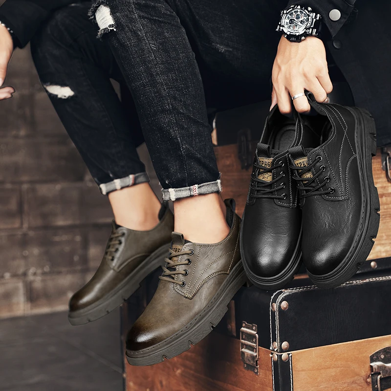 

Business casual men's shoes Retro minimalist British style dress High quality adult thick soled leather shoes Black hot selling