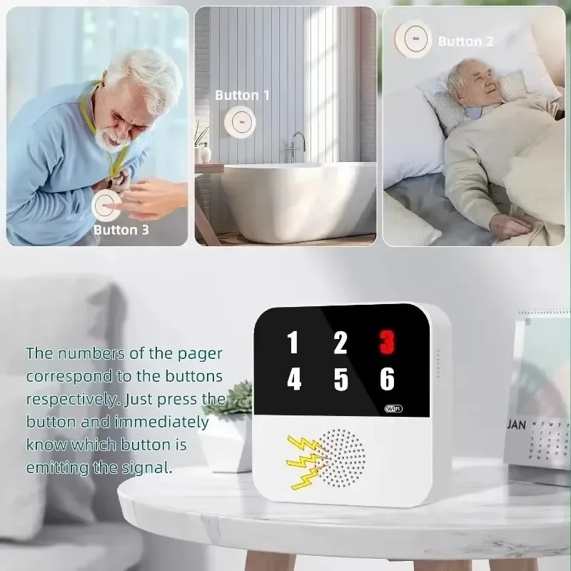 WiFi Elderly Caregiver Pager SOS Call Button Emergency SOS Medical Alert System for Seniors Patients Elderly At Home Emergency