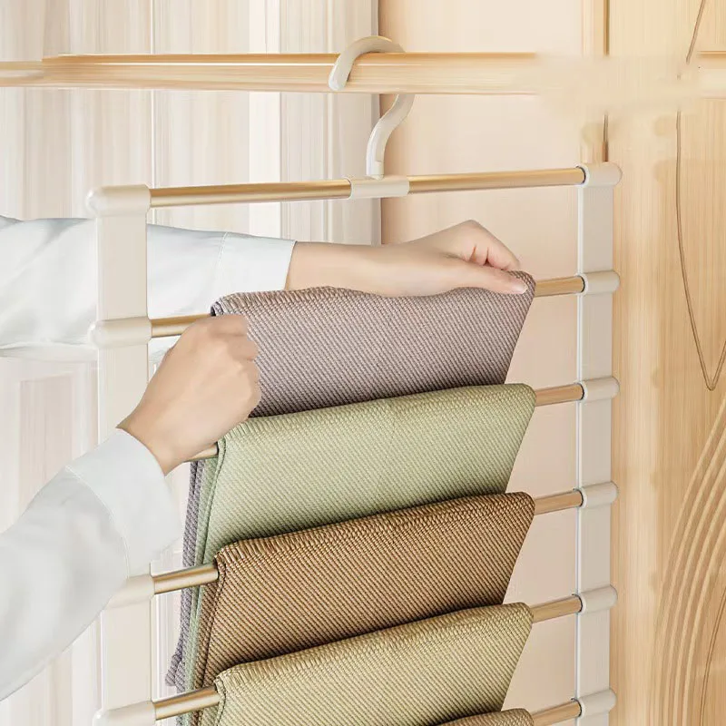 Foldable Pants Hanger Multi Layer Non Slip Clips Space Saving Closet Organizer for Trousers Storage Collapsible Hanging System