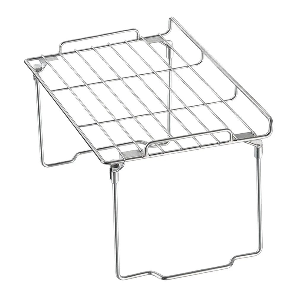 Stainless Steel Adjustable Under Sink Shelf for Kitchen Storage Collapsible Rack to Fit Varying Cabinet Depths and Heights