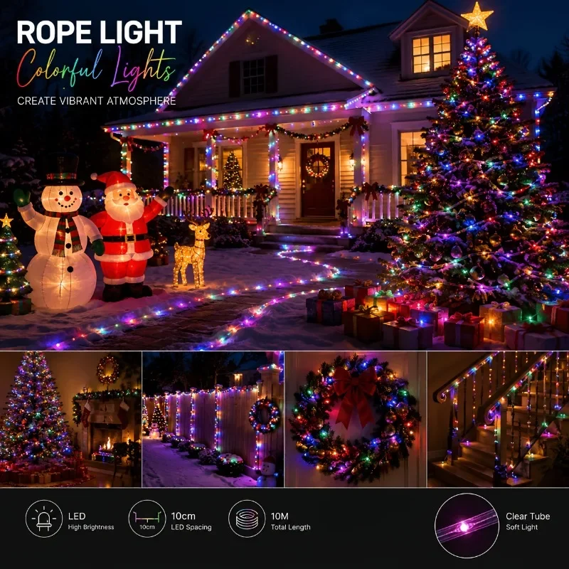 LED Outdoor Solar Rope Light Garden Light with 8 Modes IP65 Outdoor/Indoor Lights for Pool Party Wedding Christmas Halloween