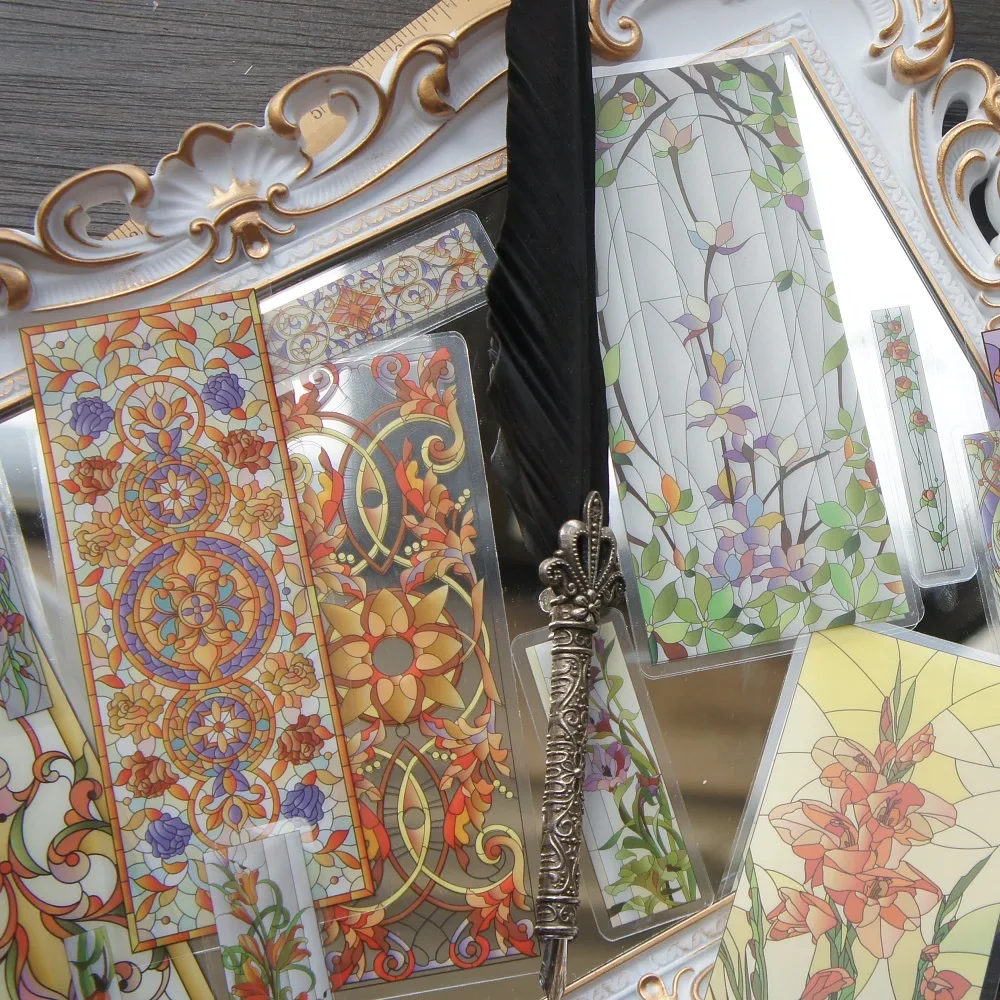 15pcs Stained Glass Card Sticker Design Flower Corridor Style As Background Sticker Gift Invitation Scrapbooking Use