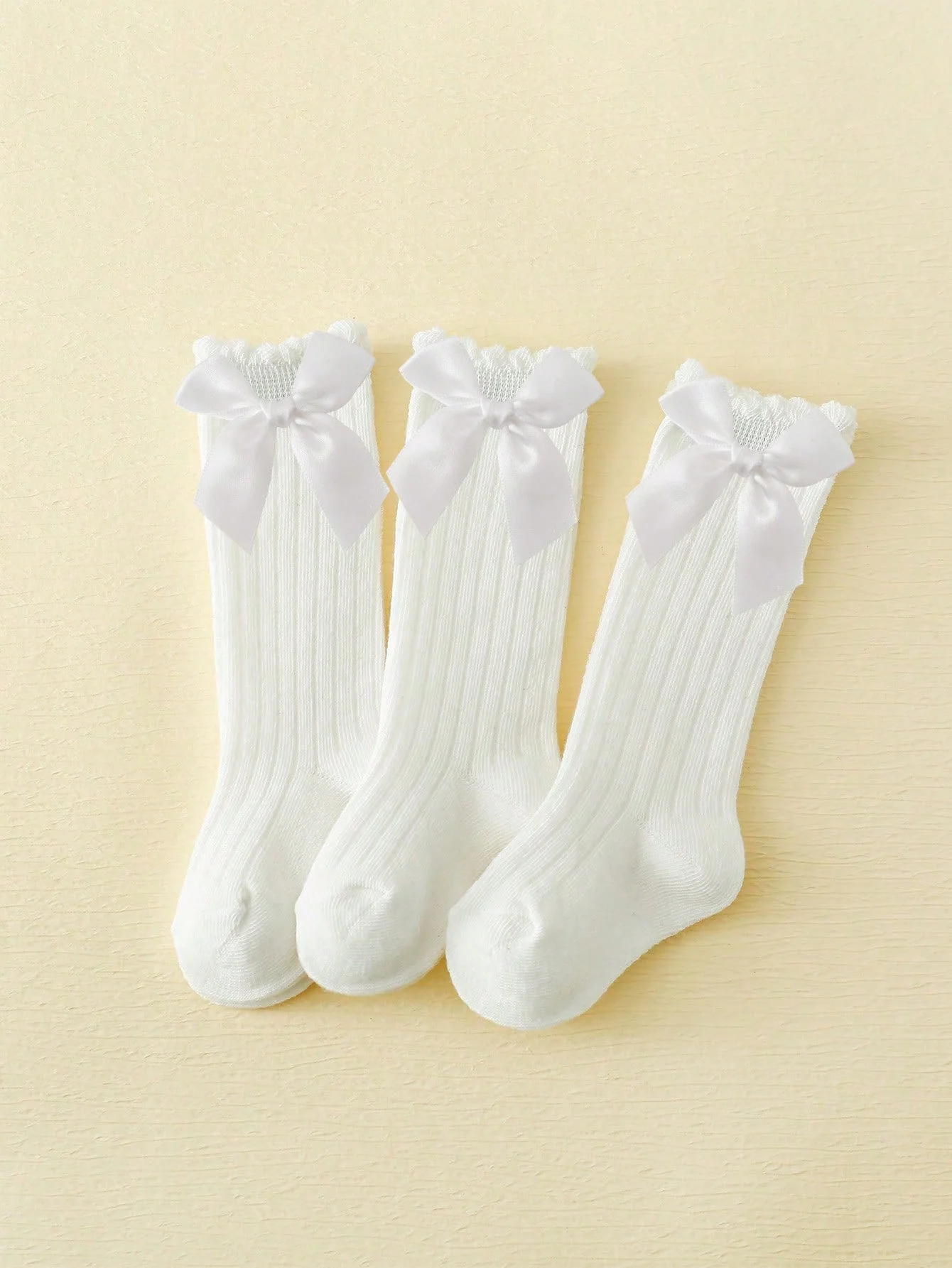 3 Pairs Baby Girls Knee-High Socks with Side Bownots Decoration,Soft Breathable Non-Slip Princess Stockings for 0-36 Months Kids