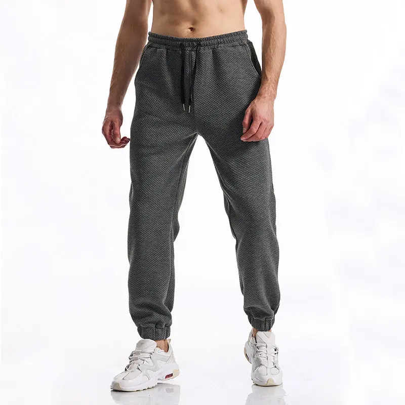 

Mens Sweatpants Straight Fit Joggers for Pantalones Hombre Solid Color Drawstring Jacquard Sweatpants for Men Loose Streetwear