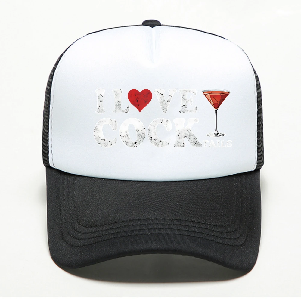 I Love Cocktails Pattern baseball cap Humorous Drinking Joke Design Printed Casual Snapback Caps summer mesh trucker hats