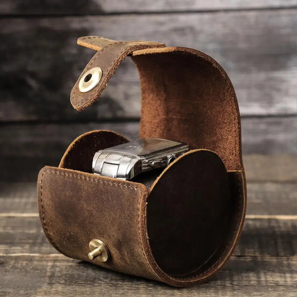 Cow Leather Single Watch Roll Travel Case - Portable Organizer for Men & Women with Buckle - Retro Style Watch Pouch & Case U2F6