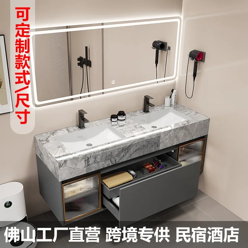 Rock slab hot bending integrated basin bathroom cabinet combination rock slab seamless ceramic basin hotel washbasin wash basin