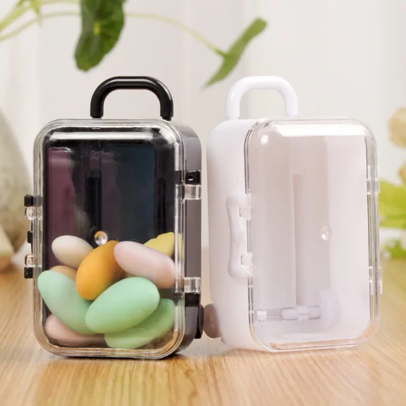 5Pcs Mini Travel Luggage Plastic Chocolate Candy Box Suitcase Gift Packing Box for Wedding Baby Shower Birthday Party Decoration