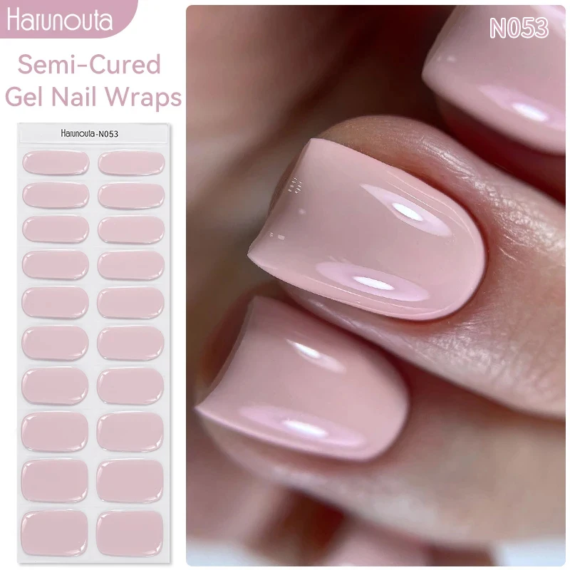 

Harunouta Milky Jelly Nude Semi-cured Gel Nail Wraps 20Tips Fashion Color Long Lasting Full Cover Nail Gel Sticker Wraps Manicu
