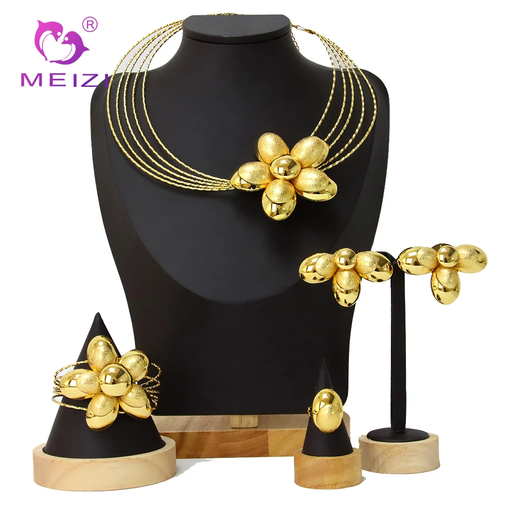 

Latest Italian Gold Ladies Necklace Jewelry Set For Women Gold Original Ring Bracelet Earrings Wedding Engagement Jewelry Sets