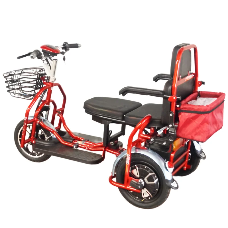 Small Parent Child Elderly Electric Tricycle Folding For Family 500W Electric Scooter Women With Adjustable Backrest/Seat/Basket