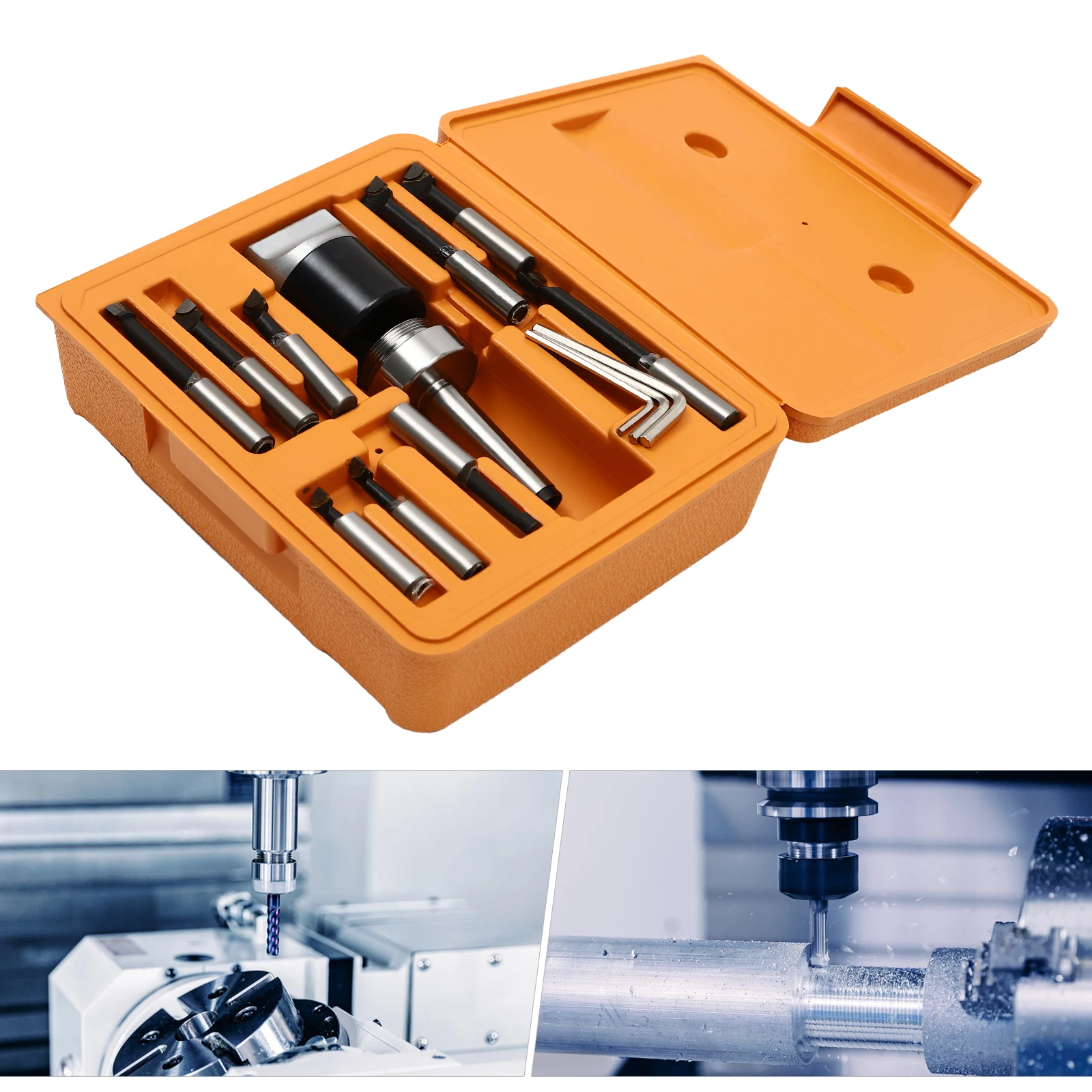 Collet Set with 9 Pieces, Boring Bars for 0.39-4.92in Diameter Ranges, High-Quality Steel, Wide Compatibility with R8, BT40,