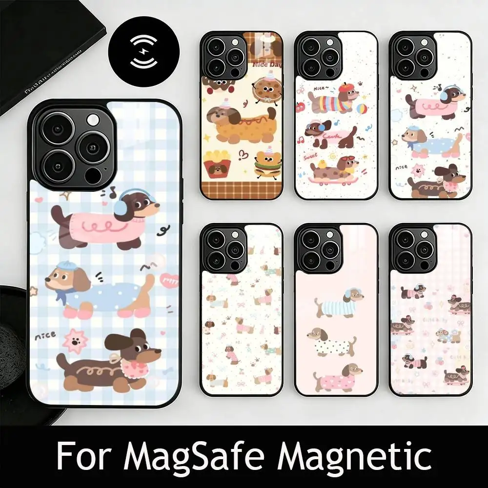 

Cute Dachshund Cartoon Phone Case For iPhone17,16,15,14,13,12,11 Plus,Pro Magnetic For Magsafe Wireless Charging
