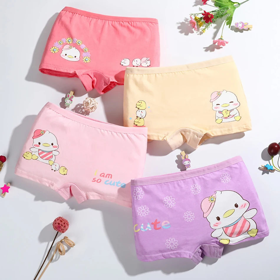 Cute and Stylish A-Class Cotton Cartoon print Girls Underpants Baby Girls Comfortable Plain-Cut Panties Casual 4-Pack Set