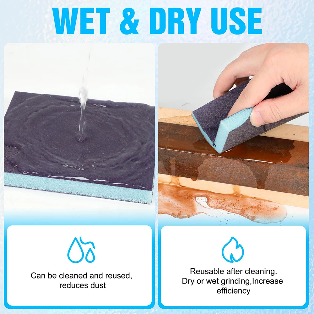 Esponja de lijado de grano 60-320, bloques de lijado en seco y húmedo lavables y reutilizables para herramienta abrasiva de Pulido de madera y Metal, 6 uds., 120x11x12mm