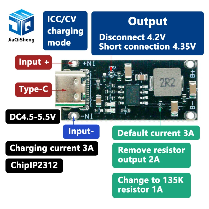 Type-C USB Input High Current 3A Polymer Ternary Lithium Battery Quick Fast Charging Board IP2312 CC/CV Mode 5V To 4.2V