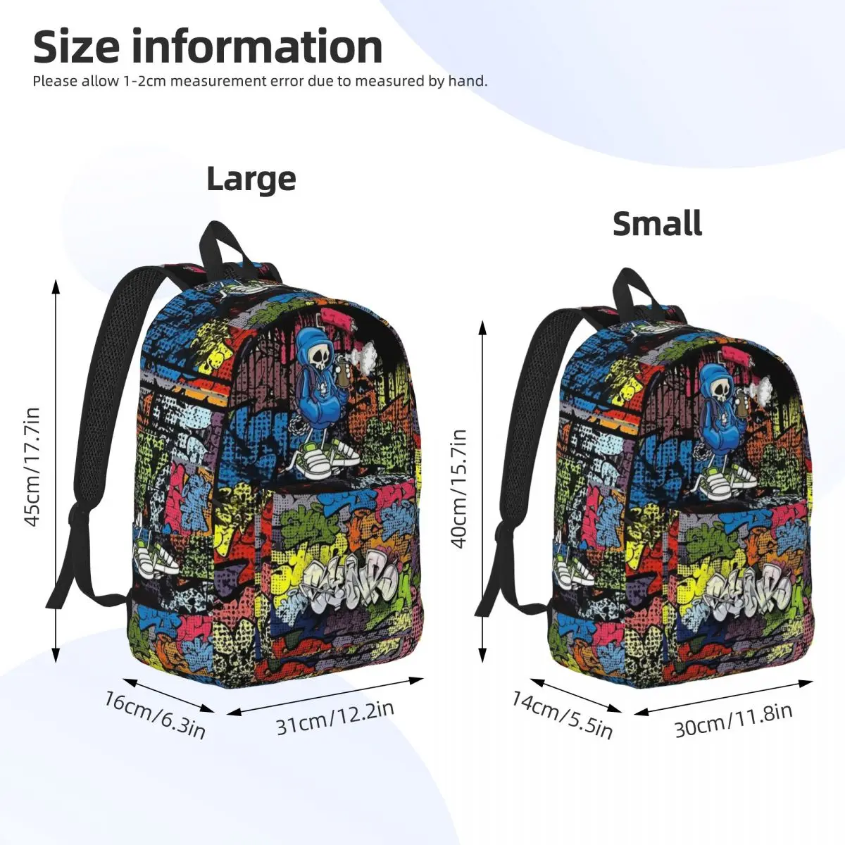 Synr 70s Retro Comic Graffiti Print Backpack for Men Women Student School Bookbag Daypack Elementary High College with Pocket