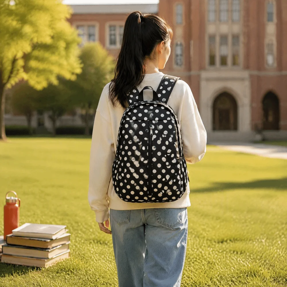 Polka Dot Backpack Waterproof Material Lightweight Design Travel Backpack Large Capacity Padded Straps Sports Backpack School