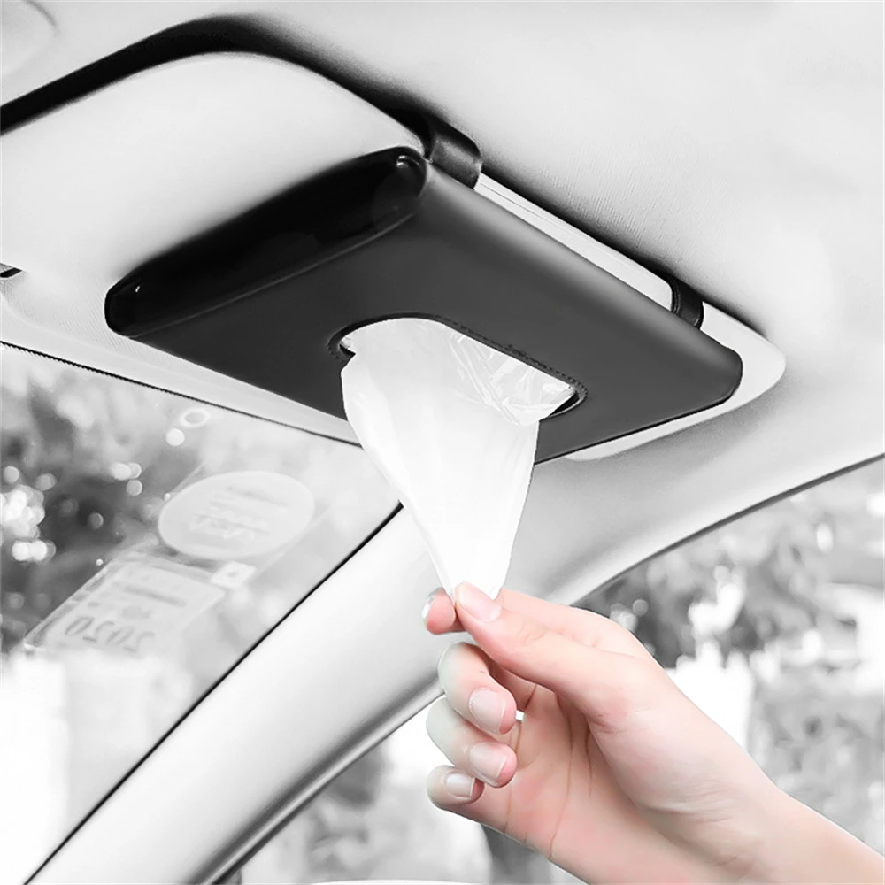 Universal Car Sun Visor Leather Seat Back Tissue Box Cover Paper Home Napkin Holder Case Bag Black Beige