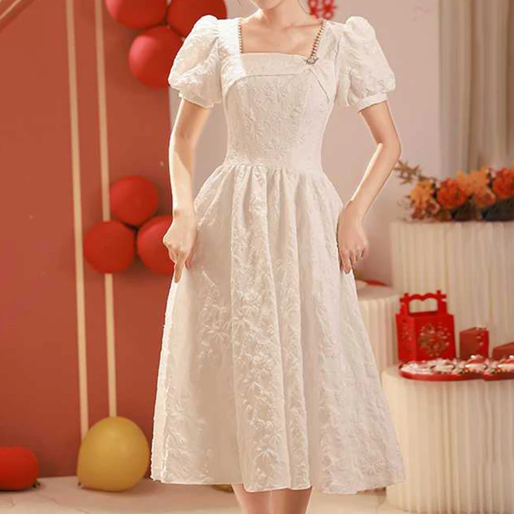 

White French evening dress High-end light luxury niche engagement dress Small women can usually wear