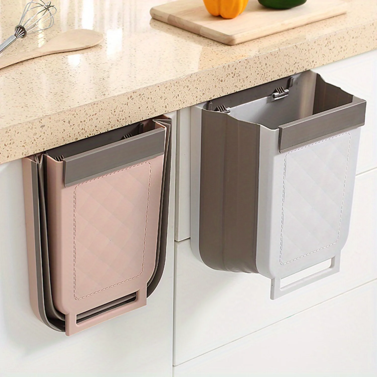 2.38gal Foldable Trash Can, Cabinet Door Hanging Garbage Bin - Kitchen Accessories & Organization