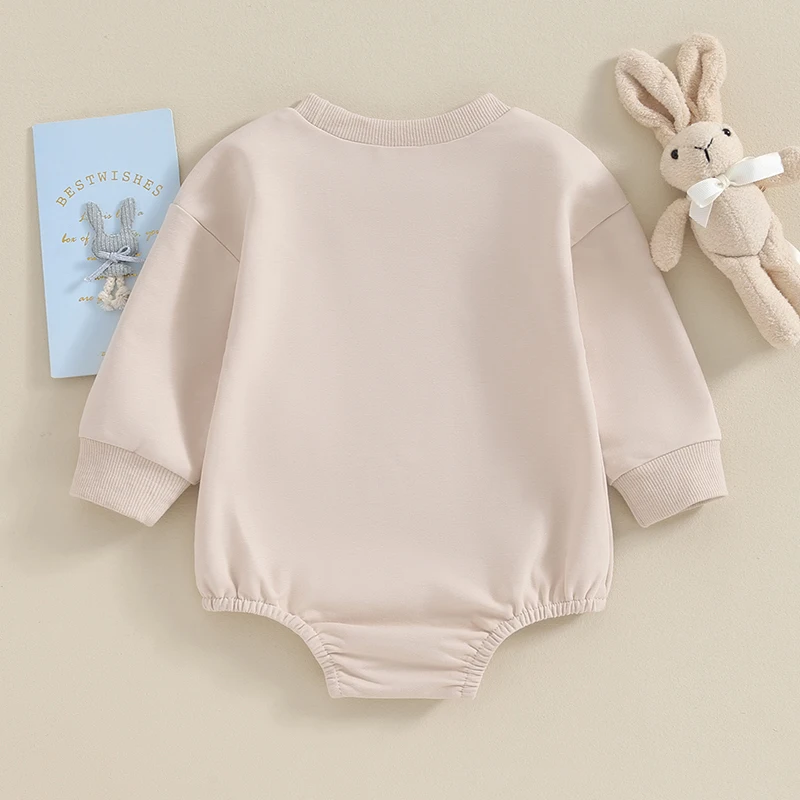 Combinaison de lapin de Pâques pour bébé, manches longues, col rond, imprimé carotte et œuf, barboteuse décontractée pour tout-petits, bébés garçons et filles