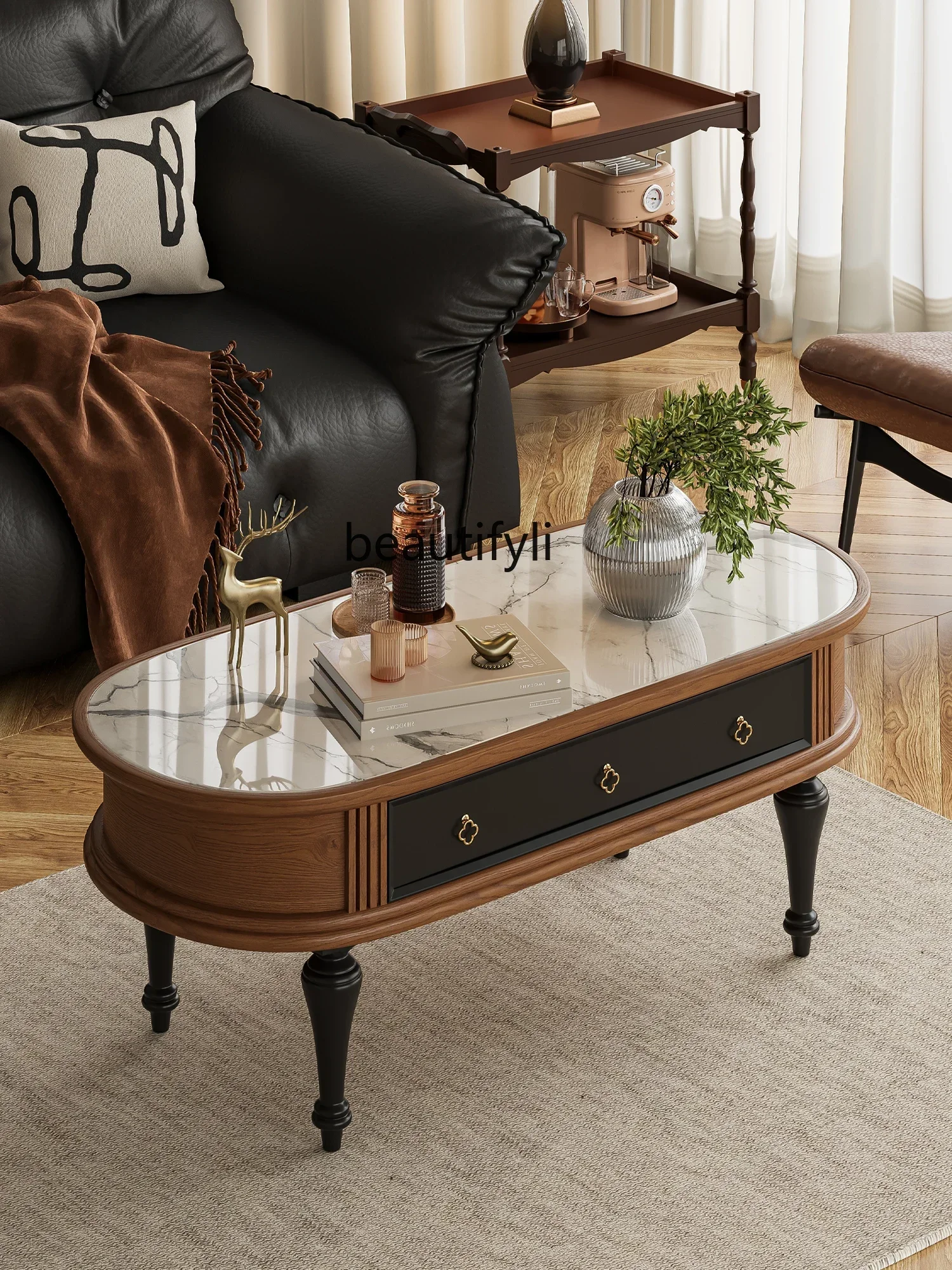 

07French Marble Coffee Table Office Reception Tea Table Simple Portable Storage Small Table