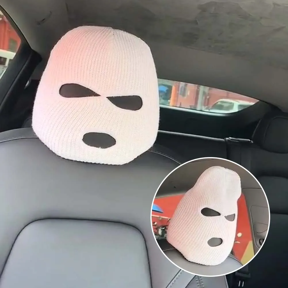 Fashionable Car Seat Headrest Cover Balaclava 3 Hole Full Cover Halloween Christmas Funny Car Decoration For Tesla BMW Nissan