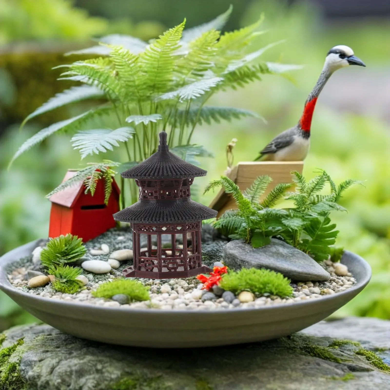 Miniature Traditional Chinese Pavilion Resin Ornament for Decor Fairy Tabletop Micro Landscape Asian Zen