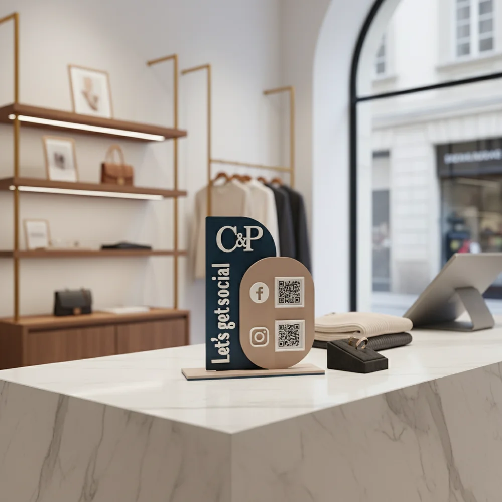 حامل عرض رمز الاستجابة السريعة لسطح المكتب من الأكريليك قابل للتخصيص مناسب لتاجر الوسائط الاجتماعية للأعمال وجامعي مراجعة Google