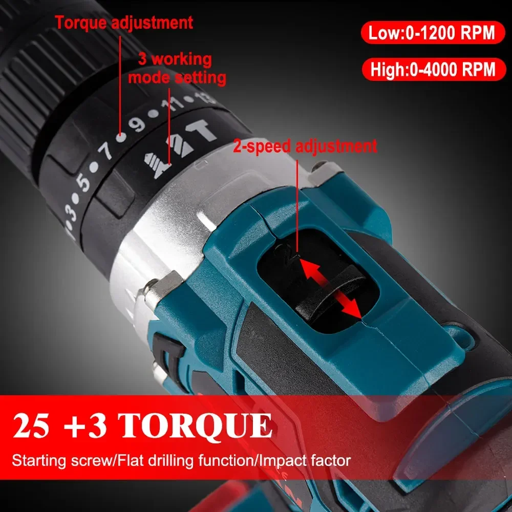 25+3 Torque Brushless Electric Screwdriver Drill 450N.M Wireless Electric Drill Impact Drill Power Tools For Makita 18V Battery