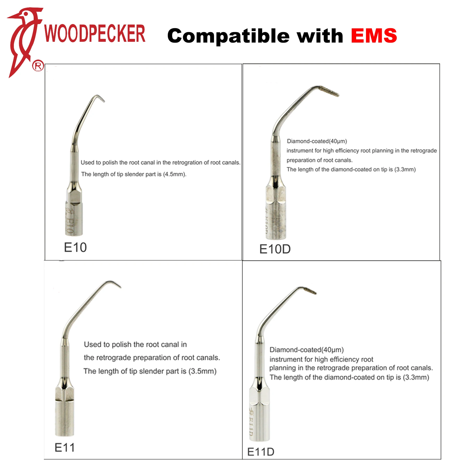 

Woodpecker Dental Ultrasonic Scaler Tips E10/E11/E10D/E11D Endo Tips Fit EMS Scaler Handpiece