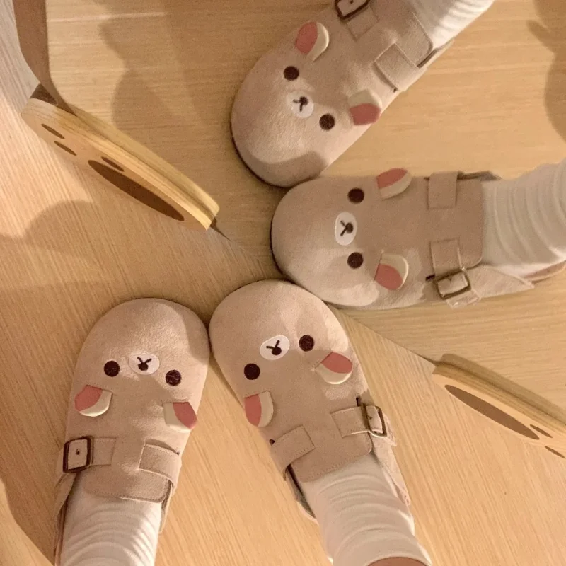 2025 New Rilakkuma Anime Periphery Thick Bottom Retro Half Baotou Bear Sister Cartoon Shaped Women'S Shoes Anime Periphery