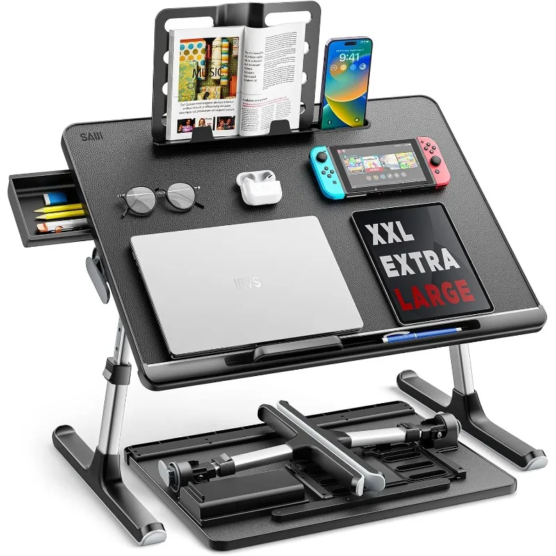 

Laptop Bed Tray Desk, X-Large Adjustable Laptop Table, Foldable Laptop Desk with Storage Drawer and Bookstand for Eating