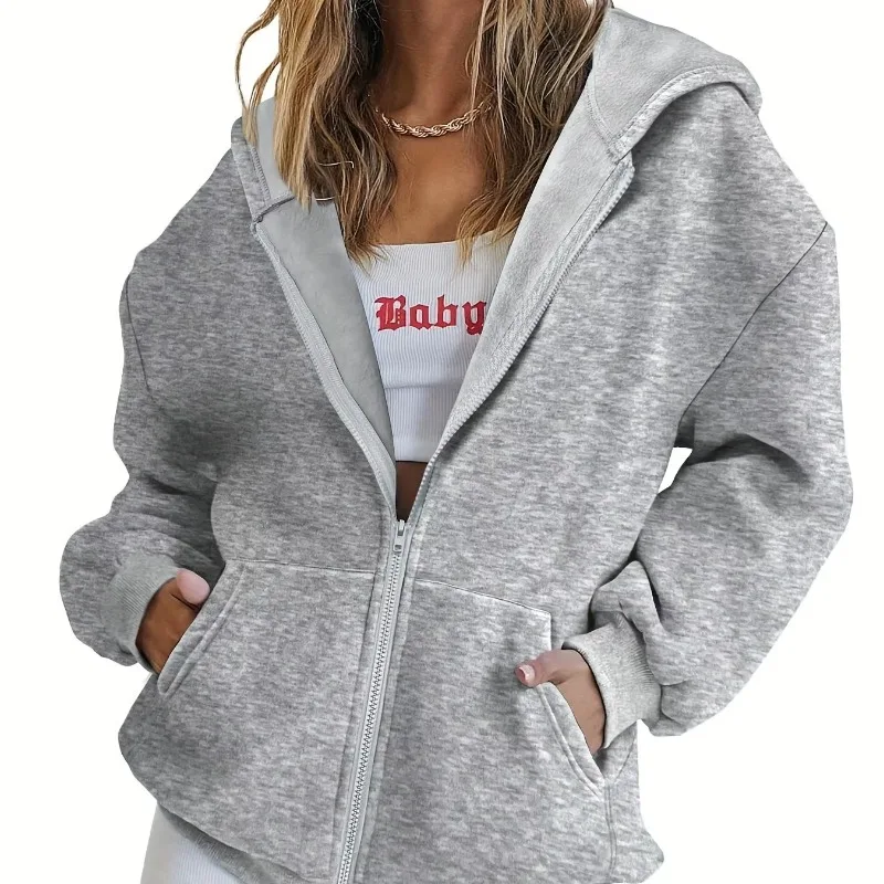 

Женская светло-голубая толстовка на молнии с капюшоном — повседневный пуловер с длинными рукавами и передними карманами