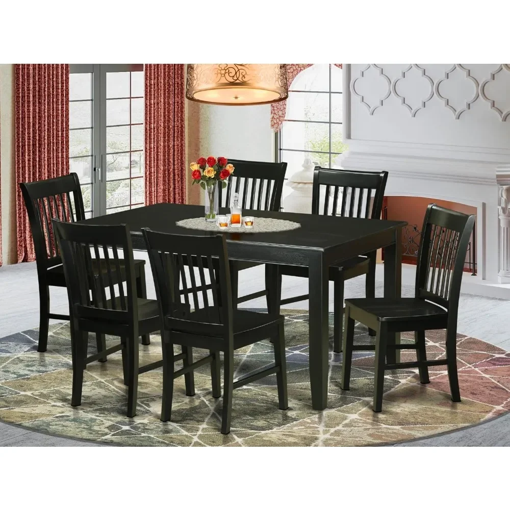 DUNO7-BLK-W 7 Piece Kitchen Table Set Consist of a Rectangle Dining Table and 6 Dining Chairs, 36x60 Inch, Black