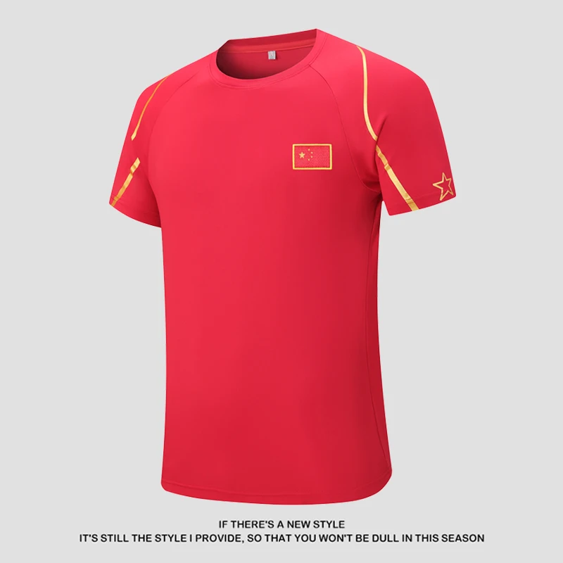 

Red T Ice Silk ort Sve T-irt Men's Summer Qui Dry Breathable Training f Sve Youth Faion Sweat ng