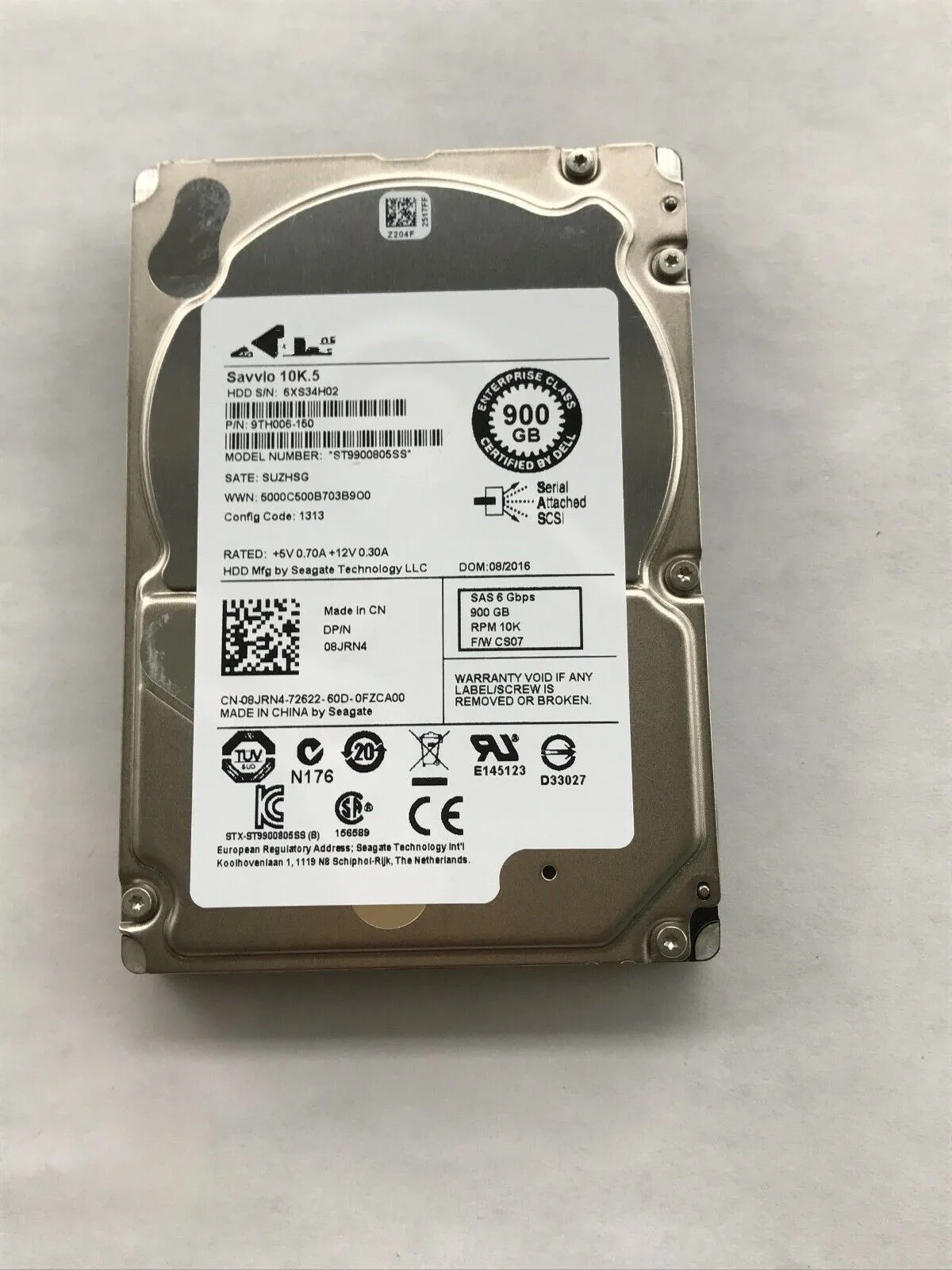 For Dell 900G SAS 10K 2.5 6Gb ST9900805SS 08JRN4 8JRN4 Hard Drive