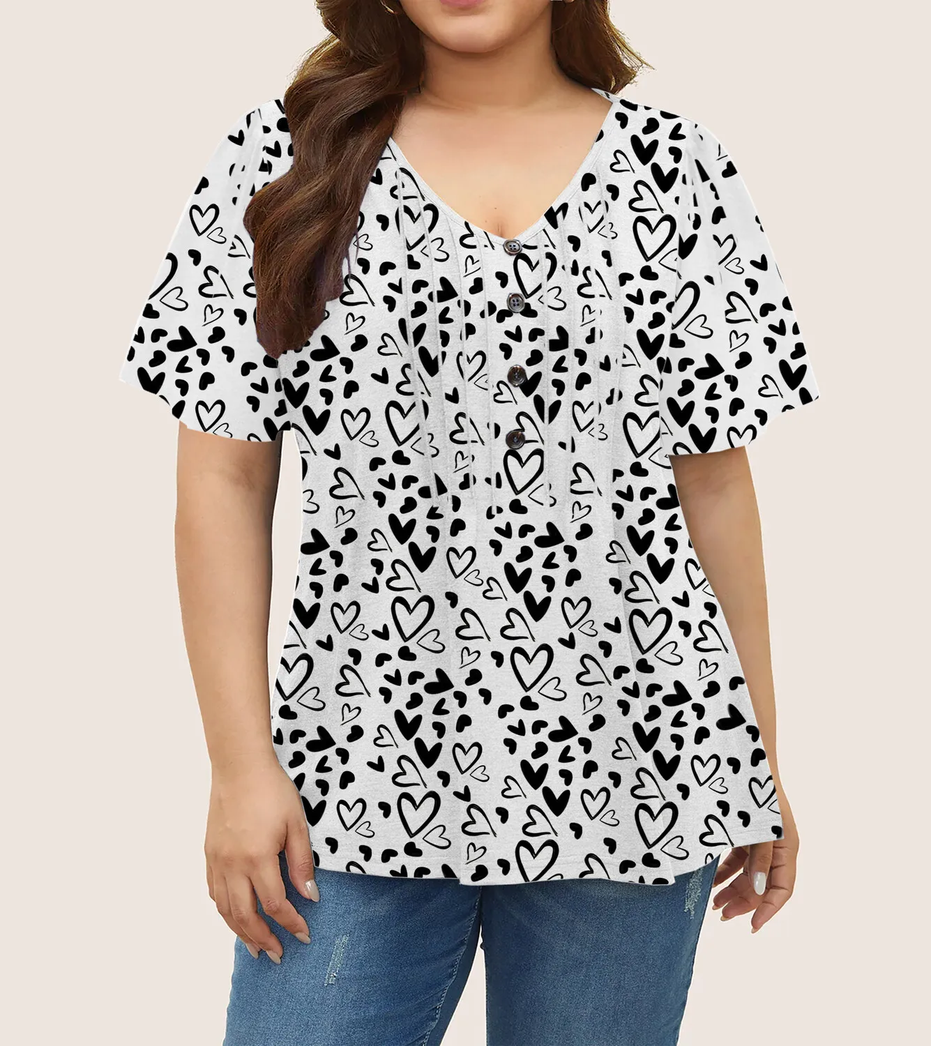 

Floral Printed Fashion Plus Size T shirt for Women Sexy V-Neck Button Short Sleeve Casual Loose Retro Summer Tops Blouse 2025