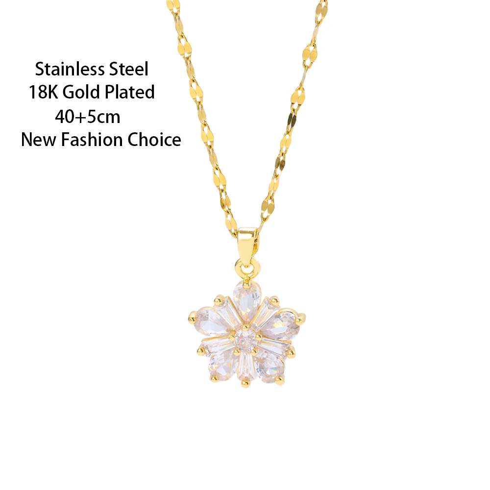 New In Sparkly Zircon Crystal Pendant Necklaces For Women 18K Gold Plated Stainless Steel Neck Chain Jewelry Female Accessories