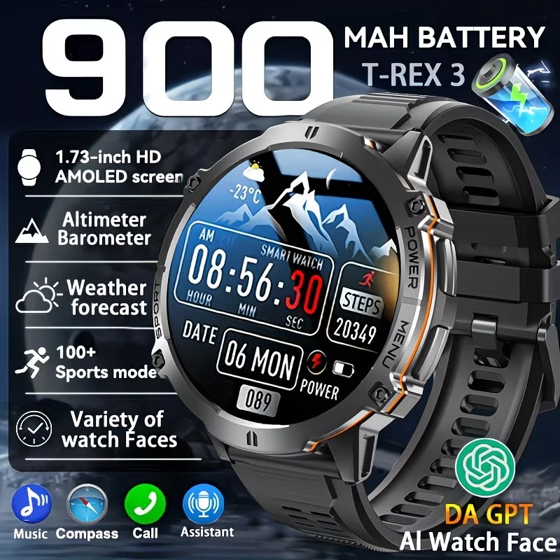 

Новые мужские спортивные смарт-часы 2026 года с GPS, AMOLED-экраном 1,73 дюйма, компасом, пульсометром, аккумулятором 900 мАч, Bluetooth-звонками и водонепроницаемостью 10ATM