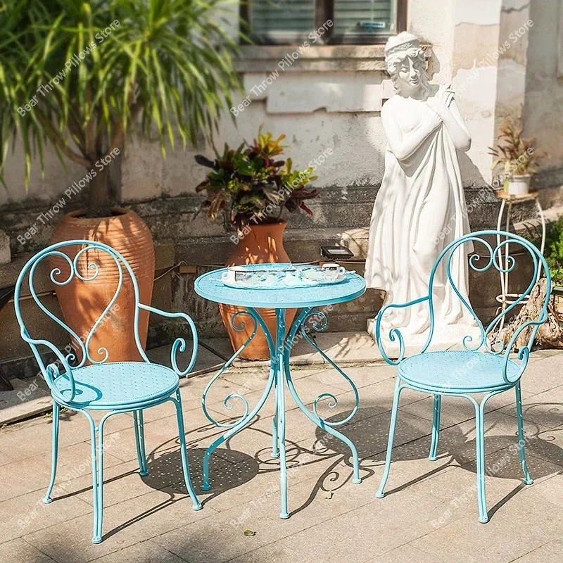 European Retro Iron Garden Furniture Sets Outdoor Courtyard Garden Balcony Table and Chair Set cafe Dining Table and Chairs Z