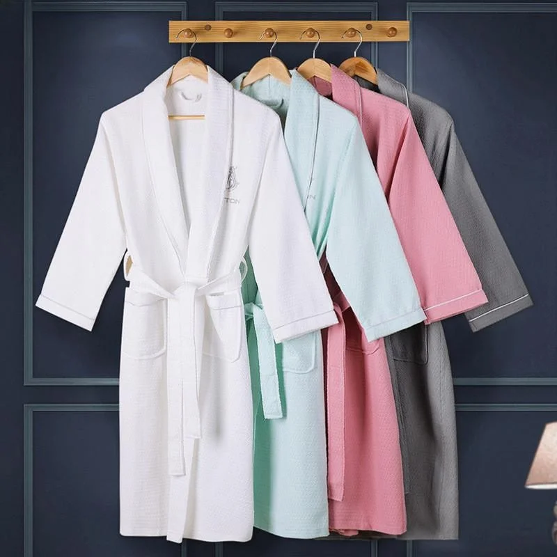 

Pure Cotton Summer Thin Embroidered Wfle Pattern Couples Batobes Loose Swimming Gowns Long Sve Home Clothes for All Se...