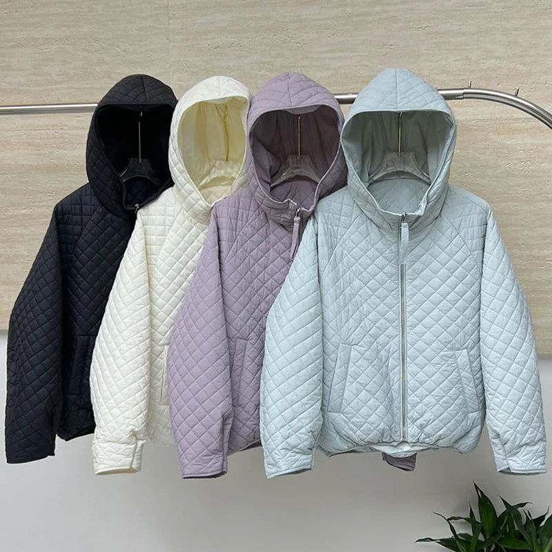 

Lightweight Hooded Down Jacket For Women Fashion Solid Color Loose Quilted Puff Coat Korean Casual Simple Female Thicken Jackets